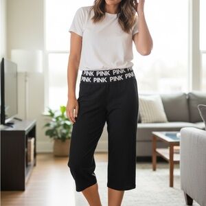 PINK Victoria's Secret Black Capris with Logo Waistband